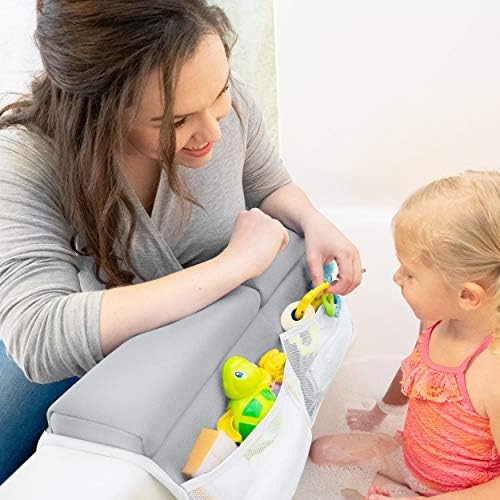 Bath Kneeler and Elbow Rest Pad, 1.75 inch Extra Thick Baby Bath Kneeling Mat and Elbow Pads for Bathtub. Bath Tub Cushions with Infant Toy and Baby Accessories Organizer, Grey
