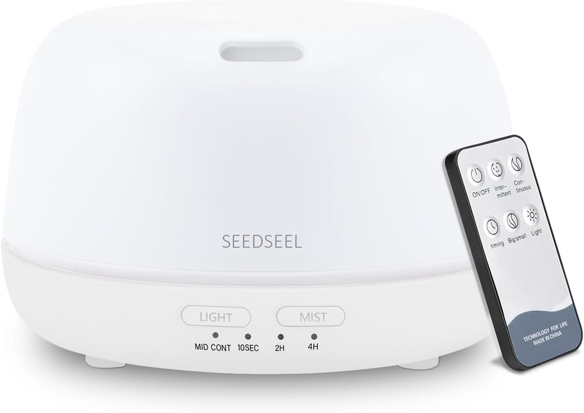 SEEDSEEL 300ML Essential Oil Diffuser with 7-Color LED Lights and Remote Control, Modern Minimalist Design, High-Efficiency Ultrasonic Mist Aromatherapy Diffuser for Home