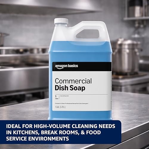 Amazon Basics Commercial Liquid Dish Soap, Long-Lasting Suds, Concentrated Formula, 1 Gallon, Pack of 2