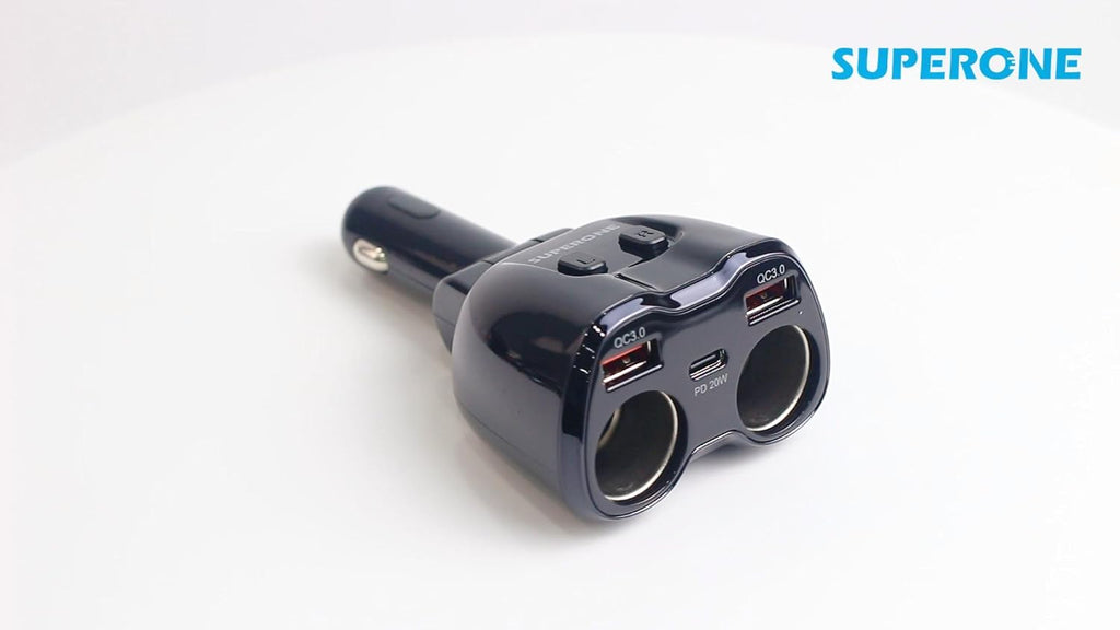 Cigarette Lighter Splitter, SUPERONE 180W 2-Socket Adapter with PD USB-C