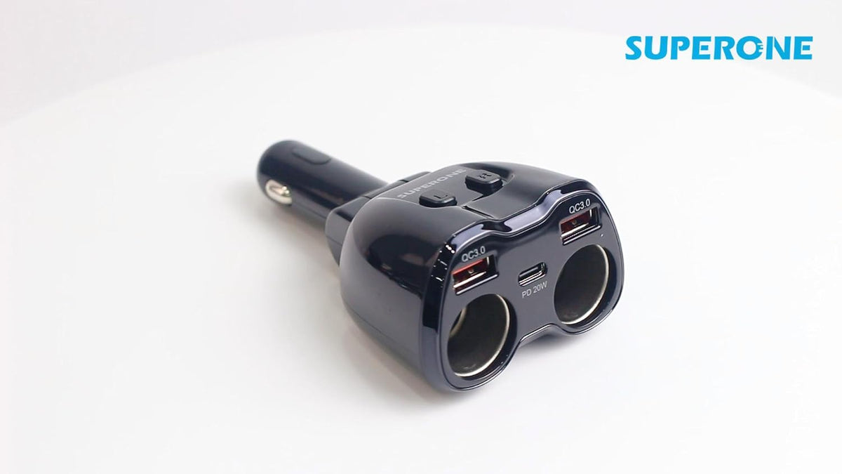 Cigarette Lighter Splitter, SUPERONE 180W 2-Socket Adapter with PD USB-C