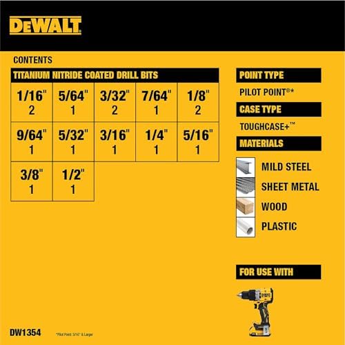 DEWALT Drill Bit Set, Titanium Nitride Coated, 14-Piece (DW1354)