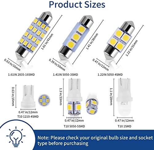 Zakolak 42 Pieces Interior Car Lights, Super Bright White Dome Map Tail Cab Lights Bulb Kit Set , DE3175 T10 31mm 41mm 194 LED Bulb for Your Trucks Width Lamp(White)