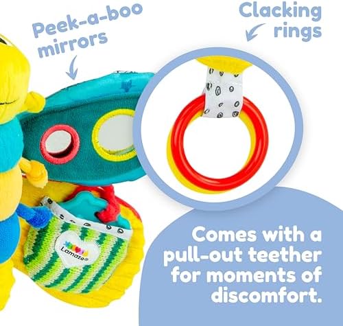 Lamaze Clip On Car Seat and Stroller Toy - Freddie the Firefly - Includes Lady Bug Teether - High Contrast Sensory Crinkle Toys for Babies - Infant Travel Toys - Ages 0 Months and Up