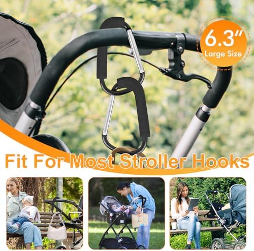 2 Pack Stroller Hooks, 6.3" Large Stroller Clips, Carabiner Clip