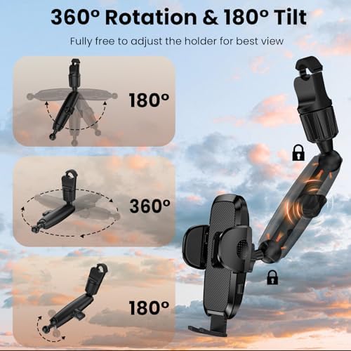 Phone Holders for Your Car, Rear View Mirror Phone Holder, 360° Rotating Car Phone Holder Mount Compatible with All 4"-7" iPhone and Android Cell Phones