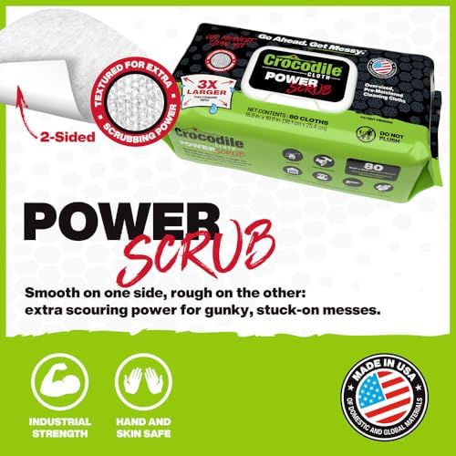 Crocodile Cloth PowerSCRUB Heavy-Duty Hand & Tool Cleaning Wipes, 80 Count