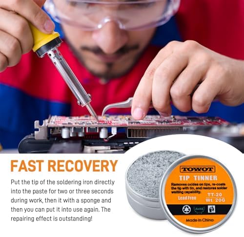TOWOT Tip Tinner For Electronics Soldering, Iron Tip and Re-Tinning Solution, Removes Oxidation, 20g
