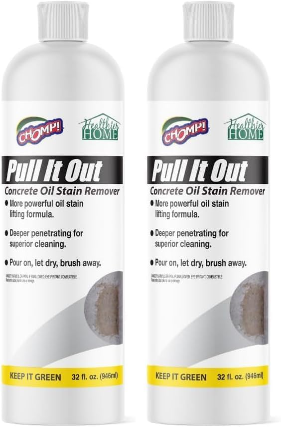 CHOMP! Concrete Oil Stain Remover: Pull It Out Removes and Cleans Oils, Greases from Garage Floors & Driveways 32 Fl Oz (Pack of 2)