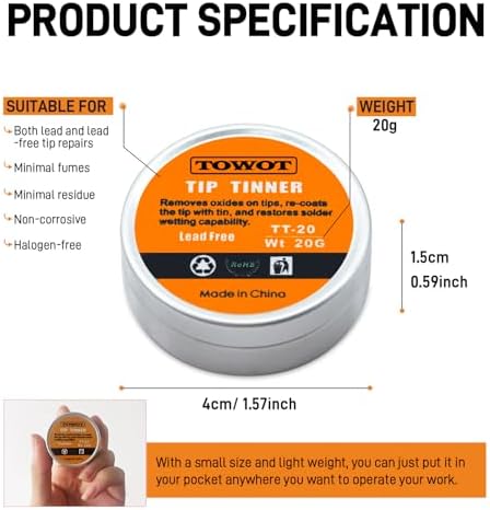 TOWOT Tip Tinner For Electronics Soldering, Iron Tip and Re-Tinning Solution, Removes Oxidation, 20g