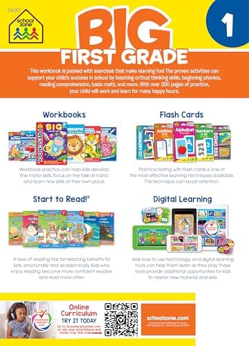 School Zone Big First Grade Workbook: 320 Pages, 1st Grade, Reading Comprehension, Phonics, Spelling, Vocabulary, Basic Math, Time, Money, Fractions, Ages 6 to 7