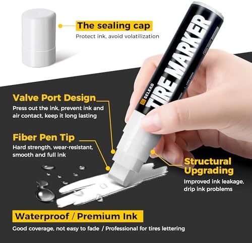 SELEAD Jumbo Tire Marker White - 4 Pack Paint Pens for Car Tires Lettering