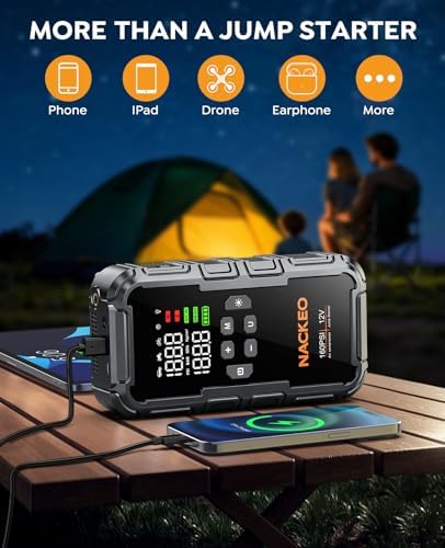 8000A Car Battery Jump Starter with Air Compressor 160PSI, Car Jumper Starter Portable (All Gas 12L Diesel), 12V Jump Box Car Battery with 600LM Light, Jumper Cables, Large LCD Display, Power Bank