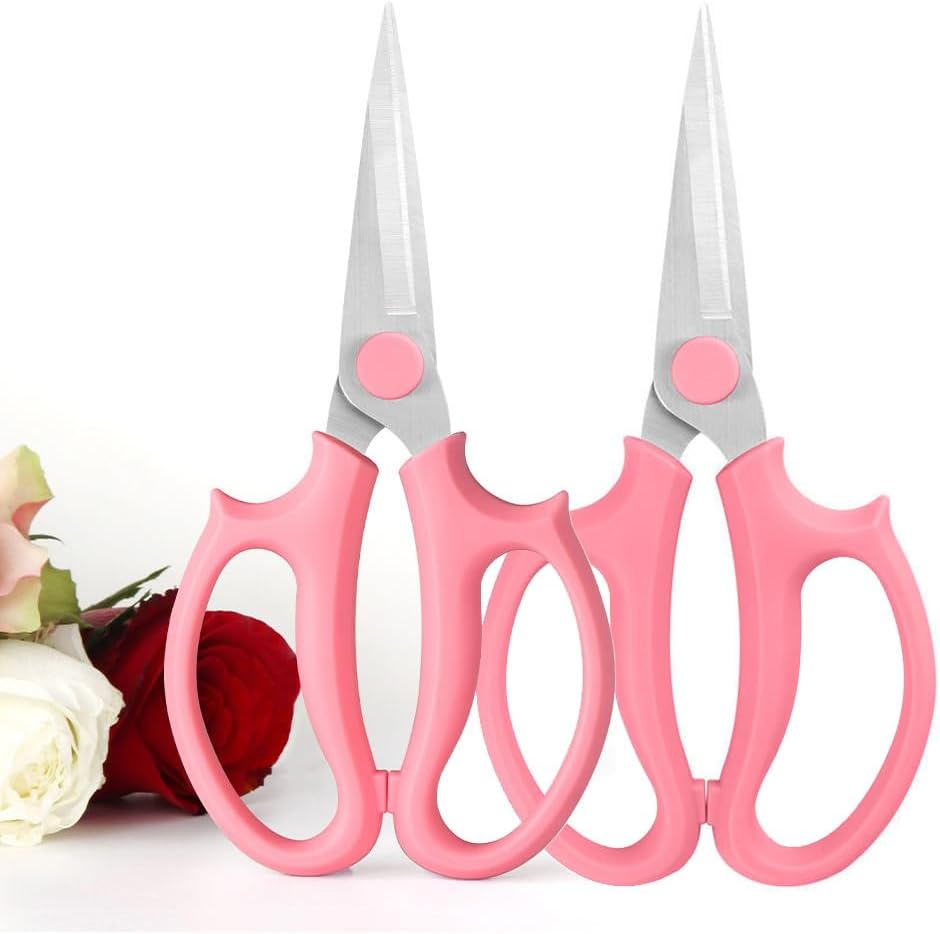 Leize Flower Scissors, Premium Thickened Stainless Steel Floral Shears, Strong Pruner for Flowers, Branches and Leaves (Grey Green Slender)