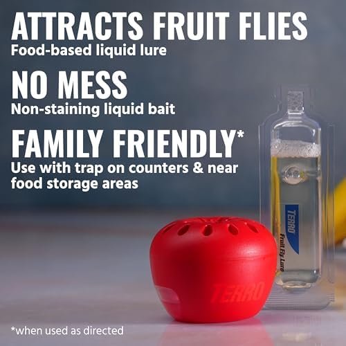 TERRO Fruit Fly Trap Refills, 4 Pack Liquid Bait Replacement for Home