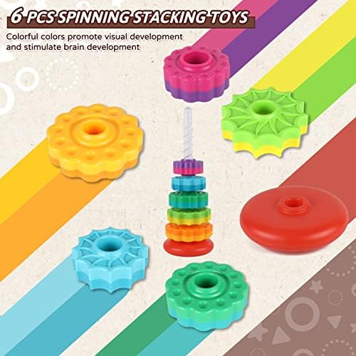 JUXUE Baby Spinning Stacking Toys for Toddlers 1-3, Rainbow Ring Stacker Montessori Toys for Babies for 12 Months, 1 2 3 One Year Old Girl Boy Christmas Birthday Gifts, Autism Sensory Learning Toy
