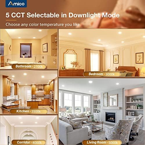 Amico 12 Pack 6 Inch LED Recessed Light with Night Light, 5CCT, 1100LM