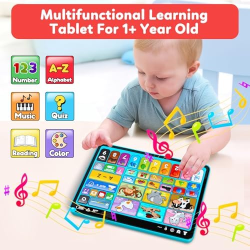 Peacurh Trilingual Learning Toy Tablet with Music & Sound, Montessori Speech Musical Therapy Toys, Gifts for Boy, Girl, Baby, Toddler, for Age 1, 2, 3 Year Old (12-18 Months)
