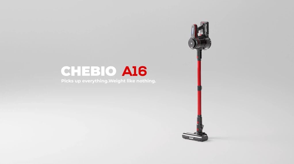 CHEBIO Lightweight Cordless Vacuum Cleaners for Home, Stick Vacuum Cordless Rechargeable with 45kPa Suction,45-Min Run,Anti-Tangle and Self-Stand, 6 in 1 Hardwood Vacuum Cleaner (red)