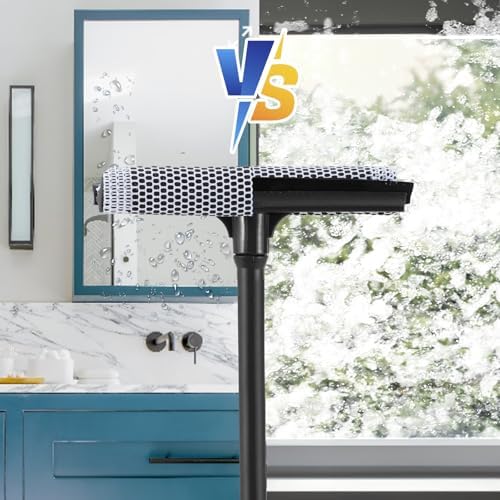 15.9" Window Squeegee for Car,2 in 1 Window Cleaner with Long Stainless Steel Handle,Sponge Car Squeegee for Gas Station, Glass,Shower,Outdoor High Window Cleaning (15.9")