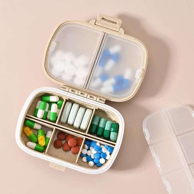 Medicine Organizer for Purse, Travel Pill Organizer, Pocket Size, Khaki