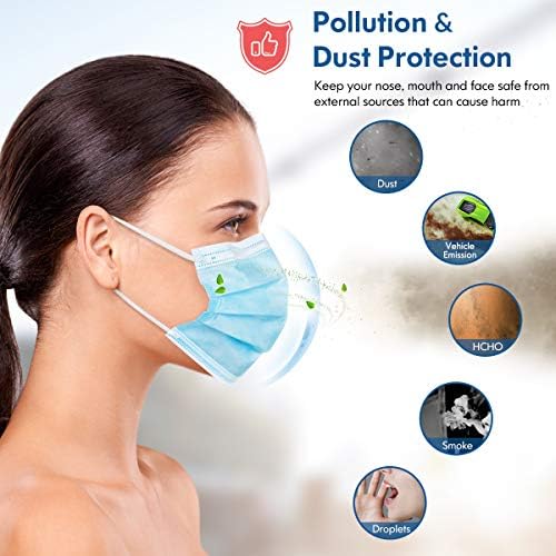 HDFK Face Mask Disposable Adults 3Ply Non-Woven with Nose Clip Blue 50Pack