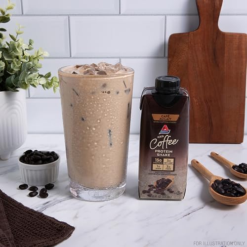 Atkins Café au Lait Iced Coffee Flavored High Protein Shake, Low Sugar and Low Carb, Keto Friendly, Ready to Drink Protein Drink, Gluten Free, 12 Count