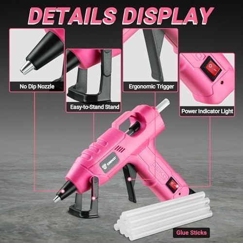 Mini Hot Glue Gun Kit：DEKOPRO 20Watt High Temp Glue Guns Tool with 55-Inch Cord, Includes 30 Glue Sticks for Glue Gun Crafts DIY, School Art, Quick Home Repair (Pink)