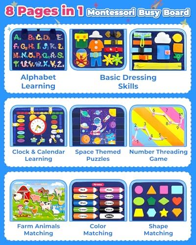Gojmzo Busy Board Montessori Toys for Toddler Boy Girl Gifts Busy Book