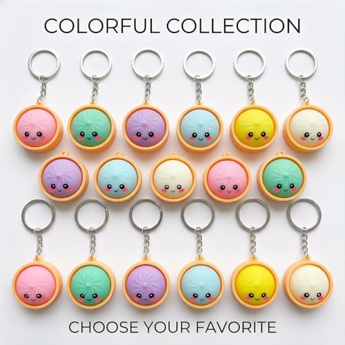 24Pcs Cute Dumpling Keychains Bulk with Steamer Keyrings Ornaments Bag Charms Pendants for Prizes Party Favor Gift (Colorful Keychains)