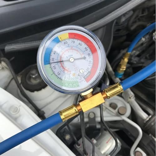R134A Car AC Refrigerant Charge Hose Kit, Air Conditioning Charge Hose with Gauge & 1/2 Dispensing Valve, Vehicle Refrigerant Recharge Measuring Accessories, Universal Fit
