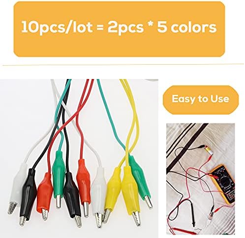 10PCS Premium Alligator Clips Electrical, 5 Colors Test Leads with Testing Probes, Crocodile Jumper Wires Cable with Alligator Clips for Electrical Testing, Circuit Connection, Electronic Experiments