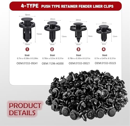 UNIGT Push Type Retainer Fender Liner Clips Compatible with Nissan/Infiniti Front Bumper Plastic Fasteners Replace 01553-05323, 01553-09321, 01553-09241, 11296-AG000 Radiator Rivets - 121pcs with Tool