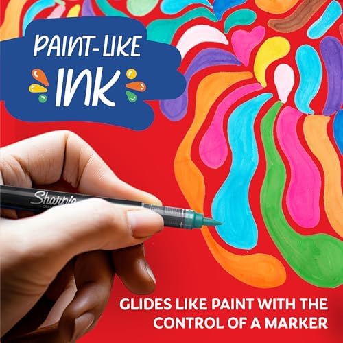 Sharpie Creative Markers, Water-Based Acrylic, Brush Tip, Assorted Colors, 12 Count – Arts & Crafts, Kids Activity, School Classroom; Works on Paper, Metal, Wood, Ceramic, Glass, Rock, Canvas