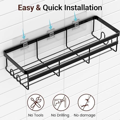 WOWBOX 2 Pack Adhesive Shower Caddies, No Drill Bathroom Shelves, Large