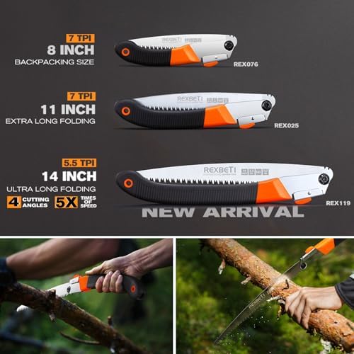REXBETI 11-Inch Folding Saw, Heavy Duty Hand Saw, Wood & Camping, SK5 Steel