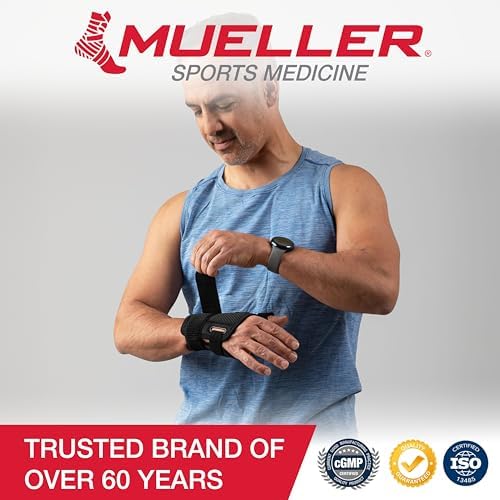 MUELLER Sports Medicine Adjust-to-Fit Thumb Brace, Spica Splint, Thumb Pain Relief Stabilizer for Men and Women, Ideal for De Quervain's Tenosynovitis, Arthritis, Sprains, Fits Right or Left, Black, One Size