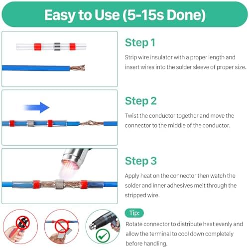 YNZDRWA 200PCS Solder Seal Wire Connectors Kit, Heat Shrink Butt Connectors