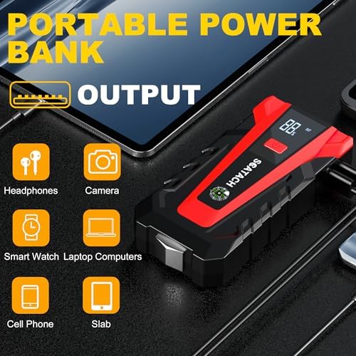 Scatach 3000A Car Battery Jump Starter,12V Jump Starter Battery Pack Portable (up to 9.0L Gasoline and 7.0L Diesel Engine), Jump Box with 3 Modes Flashlight and Jumper Cables