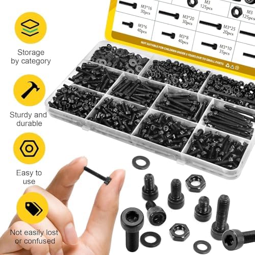 750PCS M3 Hex Socket Screw Assortment Kit,M3x6/8/10/12/16/20/25/30 mm