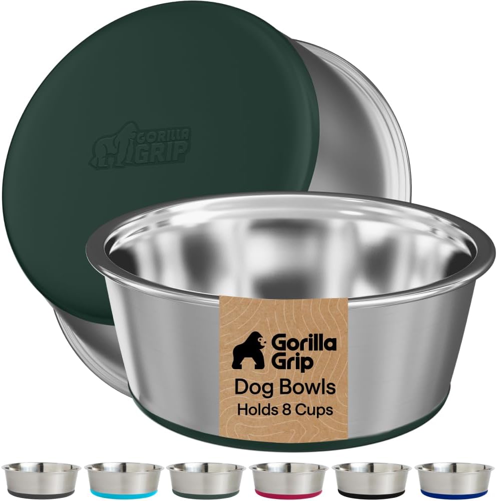 GORILLA GRIP Dog Bowls, Food Grade Stainless Steel, Set of 2, 2 Cup, Black | 304 Stainless Steel Pet Feeding Bowls Hold 16 fl oz Each, Dishwasher Safe, Rust Resistant, BPA Free Rubber Base