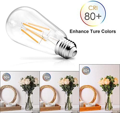 Ascher Vintage LED Edison Bulbs, 6W, Equivalent 60W, Non-Dimmable, High Brightness Warm White 2700K, ST58 Antique LED Filament Bulbs with 80+ CRI, E26 Medium Base, Clear Glass, Pack of 4