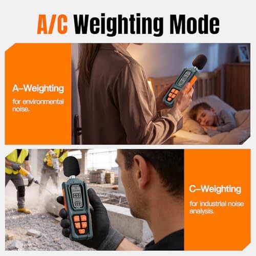 Decibel Meter, Goldeep SL750A Digital Sound Level Meter 30-130dB, A/C Weighted DB Meter with dB/SONE, Fast/Slow, MAX/MIN, LCD Sound Meter for Home, Office, Factory, Neighbor Noise - Vitality Orange