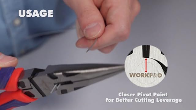 WORKPRO Premium 8” Needle Nose Pliers, Paper Clamp Precision, Heavy-Duty CRV Steel, Large Soft Grip with Wire Cutter, Long Nose Cutting Pliers, W031269