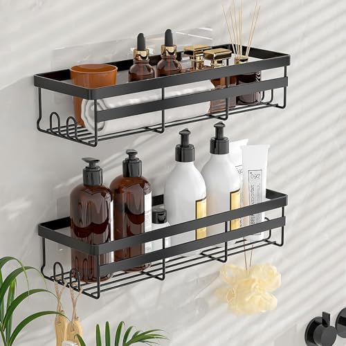 WOWBOX 2 Pack Adhesive Shower Caddies, No Drill Bathroom Shelves, Large