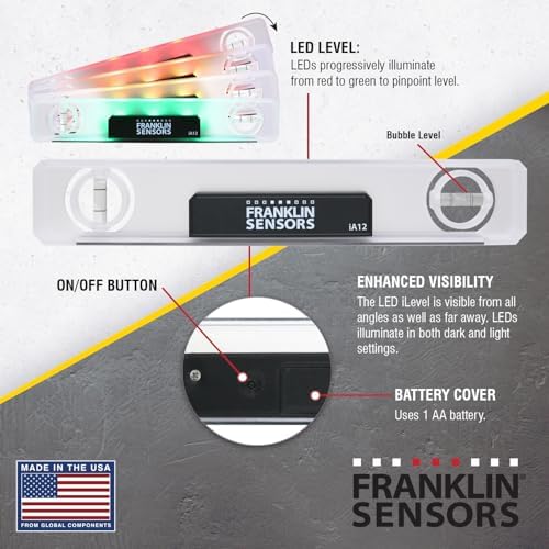 Franklin Sensors Light Level, Turns Green When Level, Magnetic Leveler
