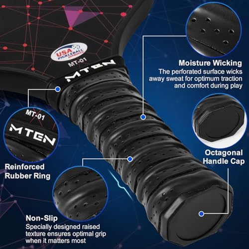 MTEN Pickleball Paddles Set of 2/4/1, USAPA Approved Fiberglass Rackets