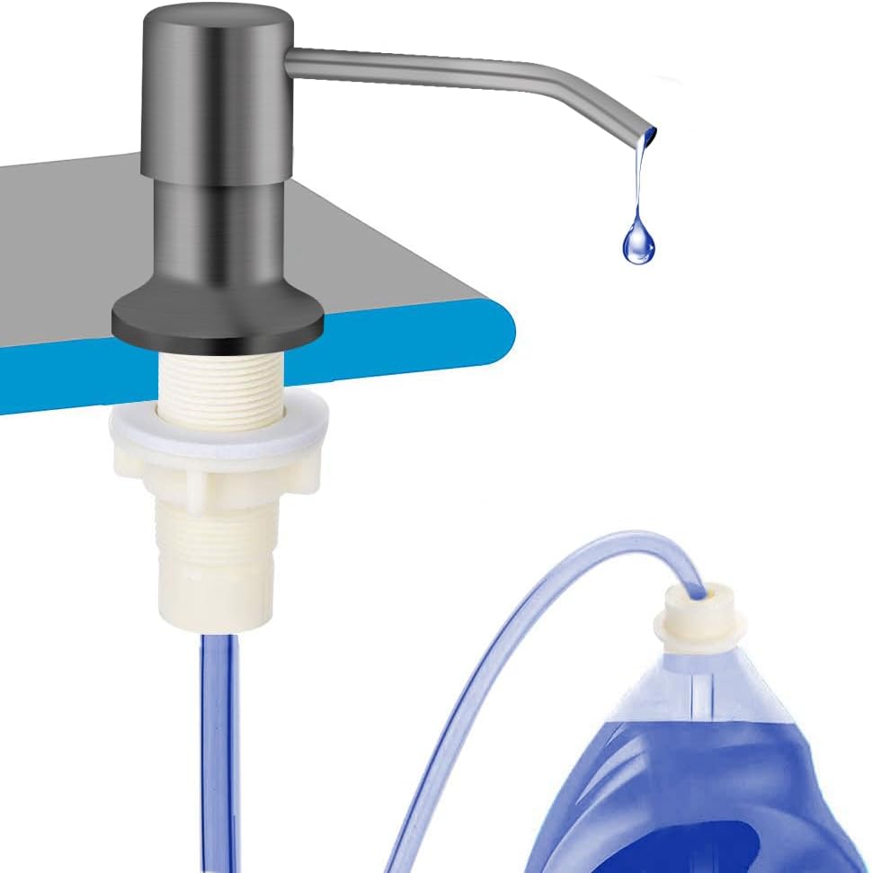 OHiHi Dish Soap Dispenser for Kitchen Sink (Brushed Nickel), Countertop Sink Soap Dispenser Water Pump with 47” No-Spill Extension Tube Kit Design for Kitchen Bathroom, No More Refills （Sliver）