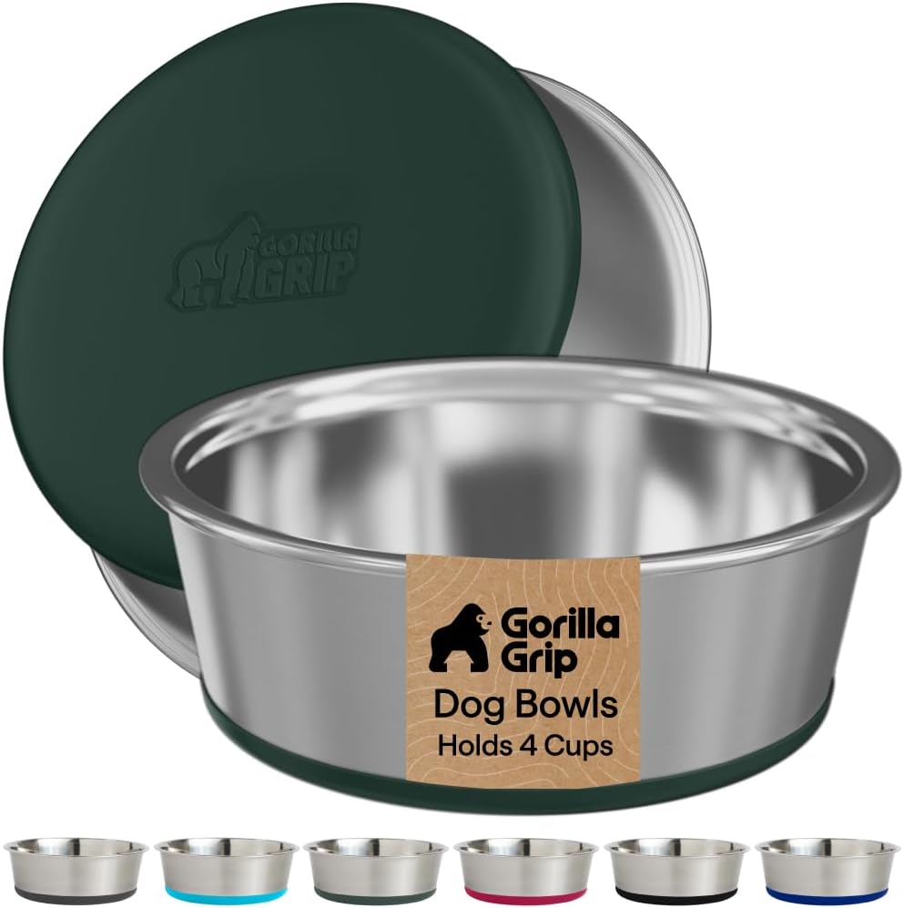 GORILLA GRIP Dog Bowls, Food Grade Stainless Steel, Set of 2, 2 Cup, Black | 304 Stainless Steel Pet Feeding Bowls Hold 16 fl oz Each, Dishwasher Safe, Rust Resistant, BPA Free Rubber Base