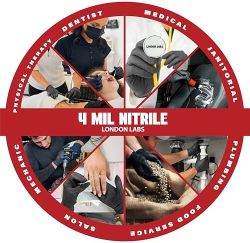 London Labs Synsafe 4 Mil - Black Nitrile Exam Gloves - Disposable Latex Free & Powder Free Rubber Gloves - Medical, Cooking